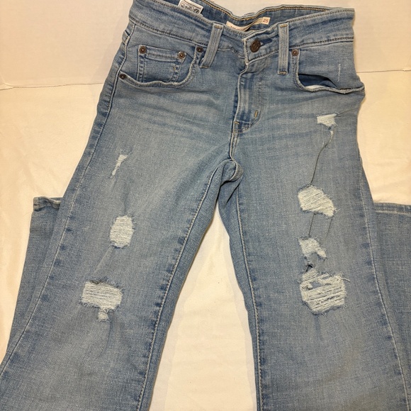 Levi's 725 High Rise Women's Light Blue Distressed Jeans Bootcut Size 25x30 - Picture 2 of 12